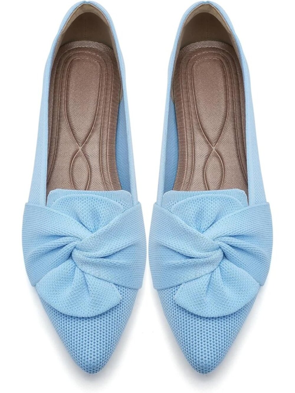 Women's Lightblue Comfort Knit Breathable Dressy Casual Pointed Toe Ballet Flats